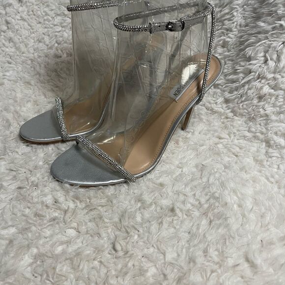 Steve Madden Metallic rhinestone Silver Ankle Strap Heels SZ10M - Picture 4 of 9